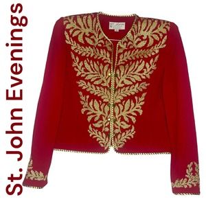 St. John Evening Womens Designer cardigan sweater Sz 10 Large red Gold Luxury